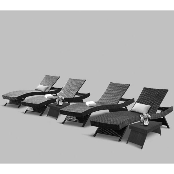 BestLivingInternational Outdoor Wicker Chaise Lounge with Table